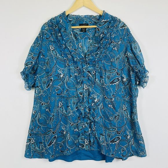 Lane Bryant Teal Paisley Chiffon Ruffle Shirt Tank 2 Pc‎ Set Womens 22 24W - Picture 1 of 9